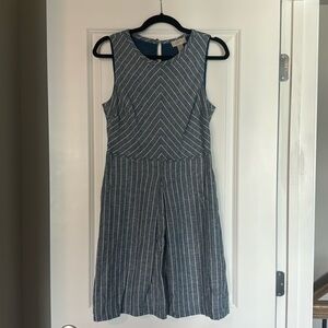 LOFT Blue/Gray and White Sleeveless Sheath Dress